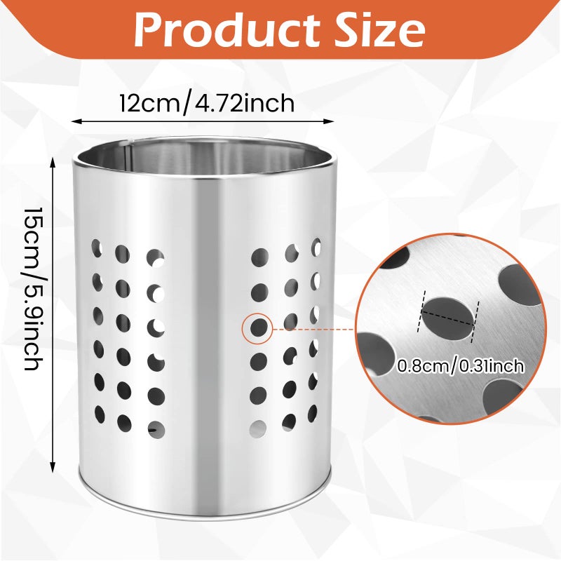 EORTA Stainless Steel Kitchen Utensil Holder Flatware Cylinder Silverware Draining Organizer Drying Rack with Round Drain Holes for Forks, Knives, Spoons, Chopsticks, Small - Image 2